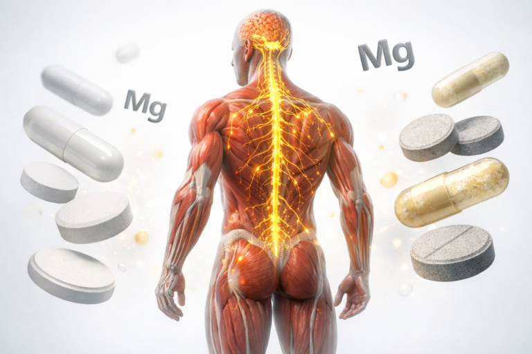 Menschliche Silhouette mit Magnesium Tabletten