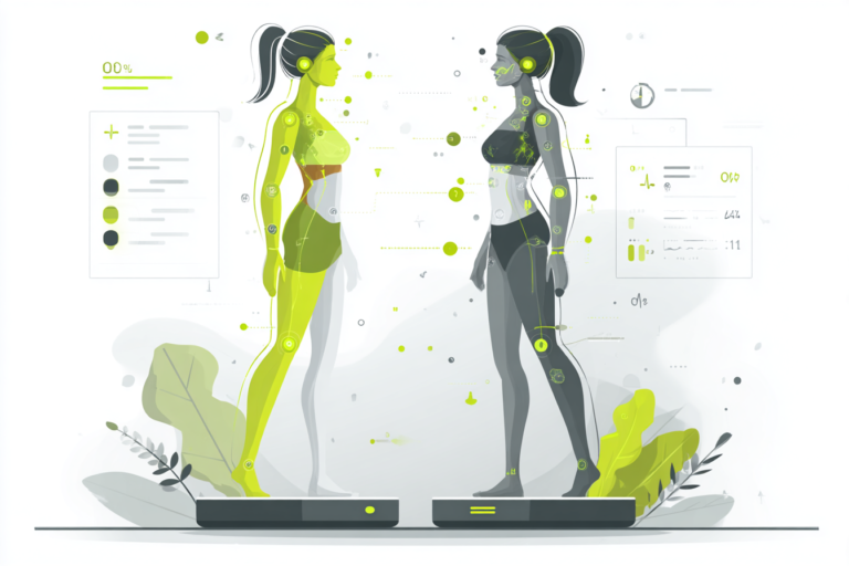 Schematische Zeichnung zwei sich gegenüberstehender Frauen die unterschiedliche Stoffwechseltypen symbolisieren sollen